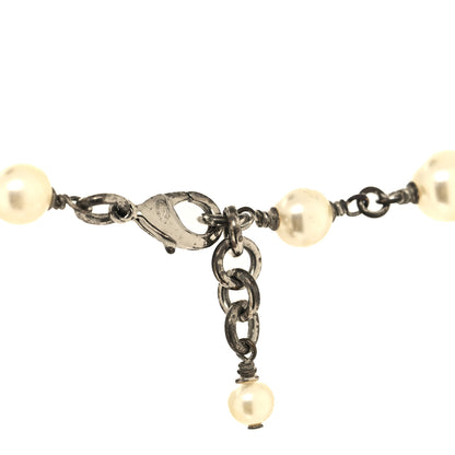 Chanel Crystal Pearl CC Long Necklace Silver 4 of 7