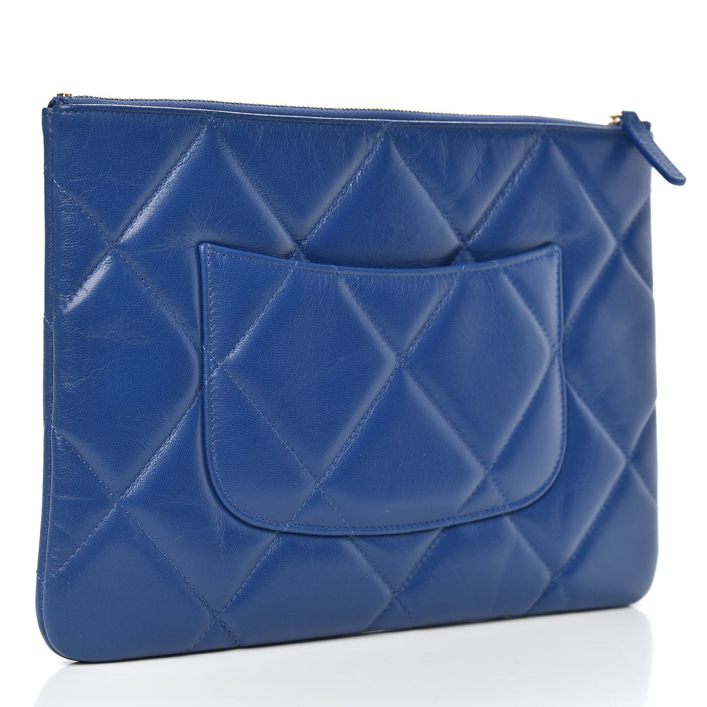 Goatskin Quilted Large Chanel 19 Pouch Dark Blue