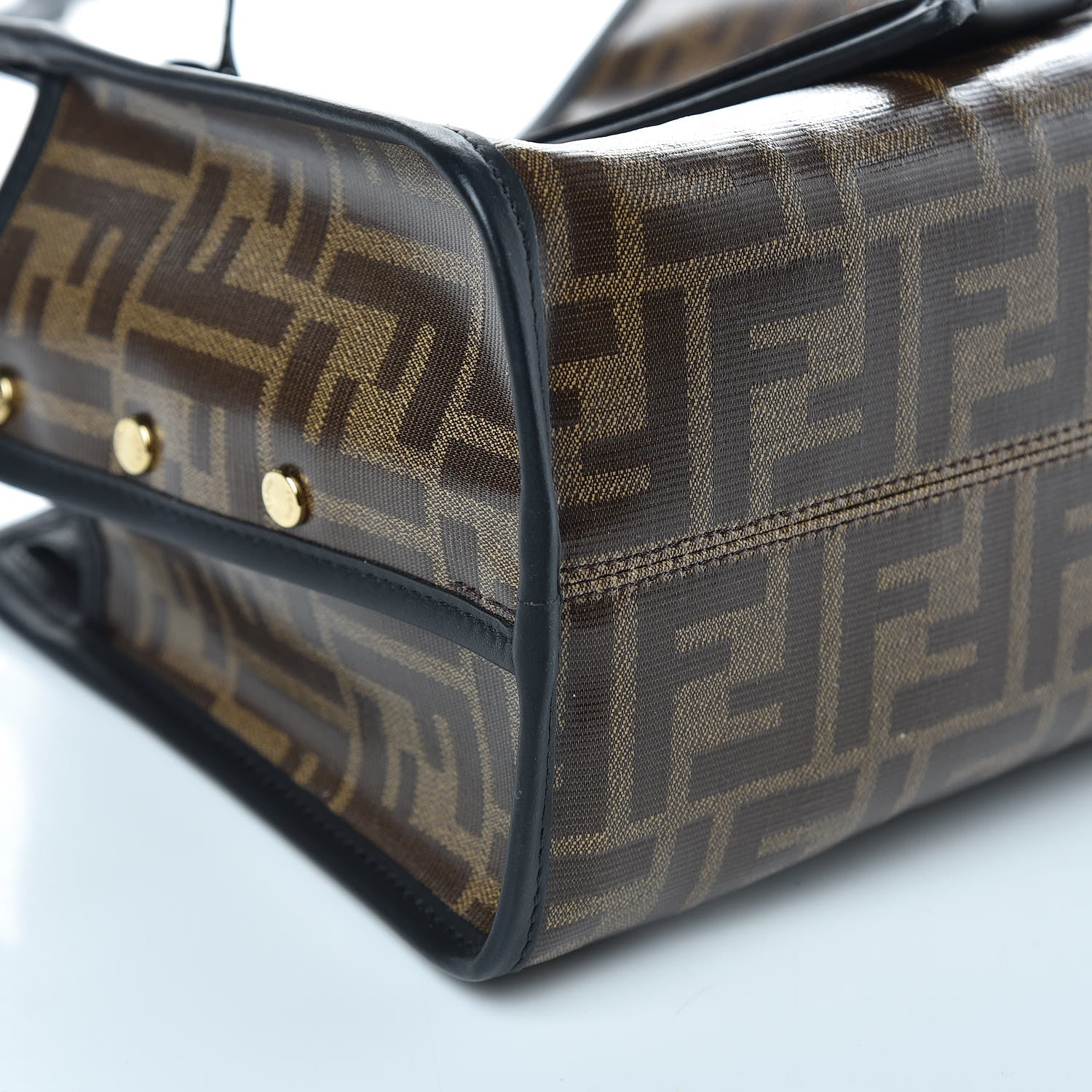 Fendi Patent Glazed Fabric Vitello Century FF 1974 Stamp Patch Mini Peekaboo Iconic Satchel with FF Defender Cover Black Mogano Panna 8 of 9