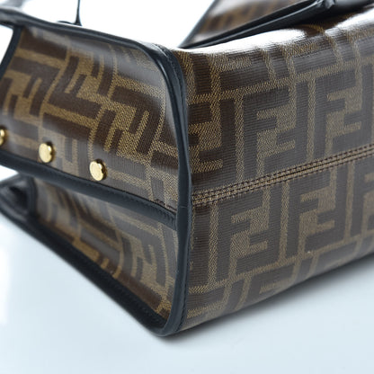 Fendi Patent Glazed Fabric Vitello Century FF 1974 Stamp Patch Mini Peekaboo Iconic Satchel with FF Defender Cover Black Mogano Panna 8 of 9
