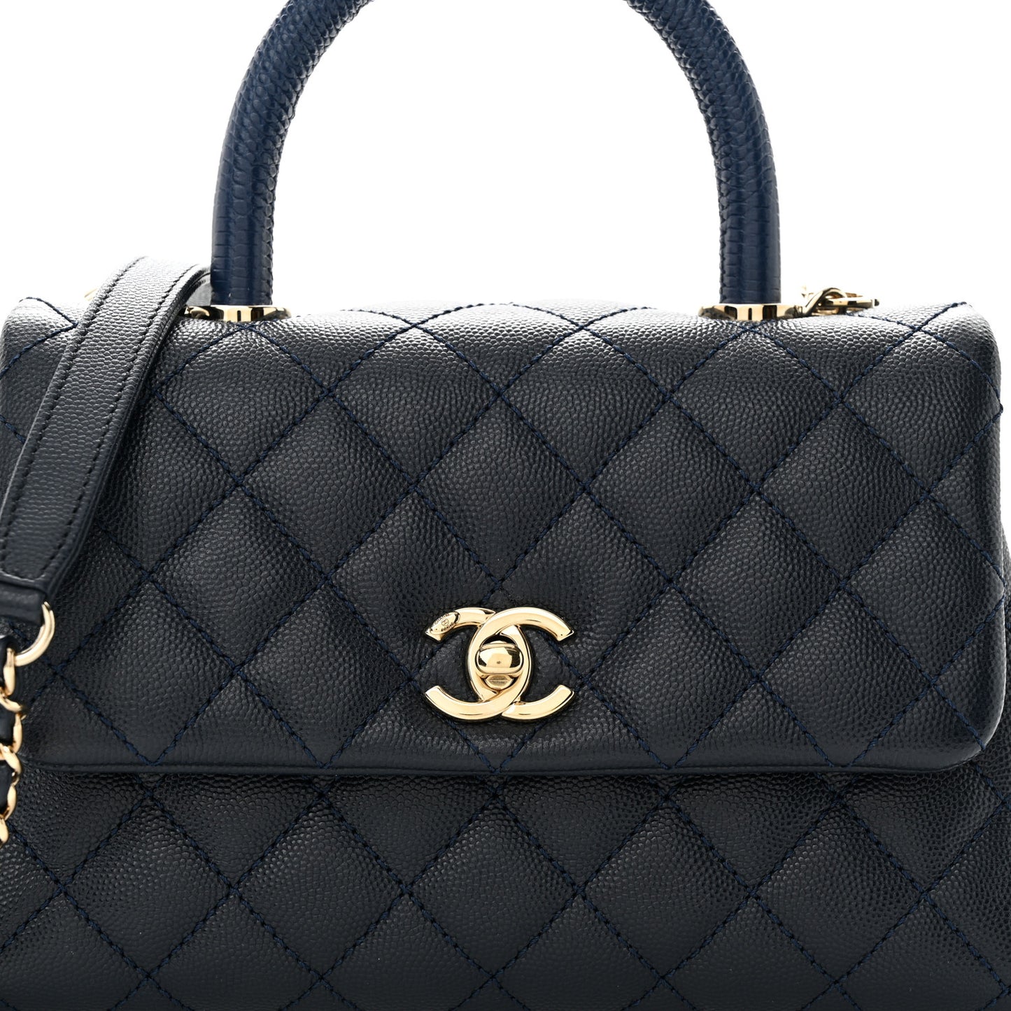 Caviar Quilted Lizard Embossed Mini Coco Handle Flap Dark Blue