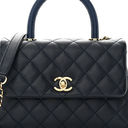 Chanel Caviar Quilted Lizard Embossed Mini Coco Handle Flap Dark Blue 8 of 10