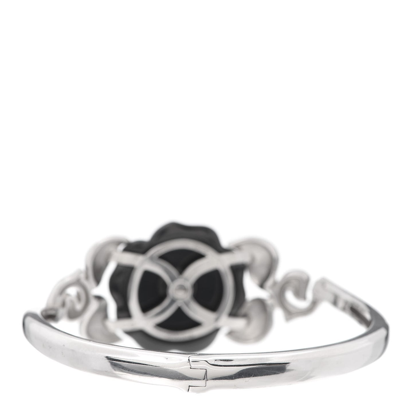 18K White Gold Black Ceramic Diamond Camelia Bangle Bracelet
