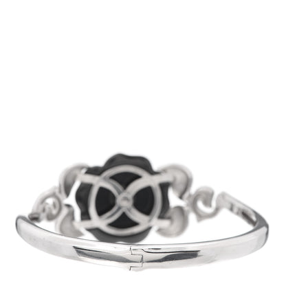 Chanel 18K White Gold Black Ceramic Diamond Camelia Bangle Bracelet 3 of 7