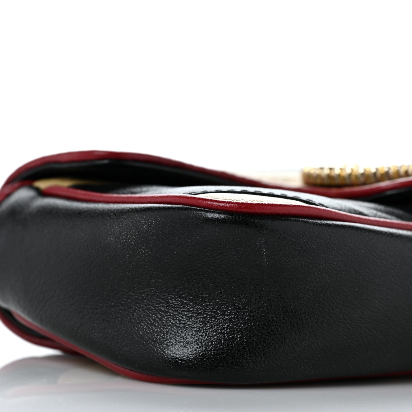 Vintage Effect Calfskin Matelasse Diagonal Striped Super Mini Torchon GG Marmont Shoulder Bag Black Beige