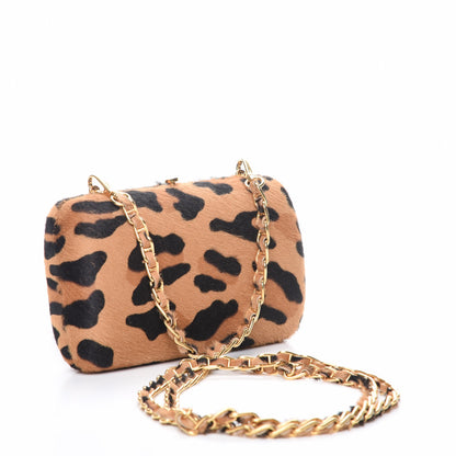 Prada Calf Hair Leopard Print Chain Clutch Miele 3 of 13