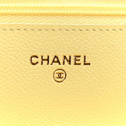 Chanel Caviar Quilted CC Turn Lock Wallet On Chain WOC Light Yellow 6 of 12
