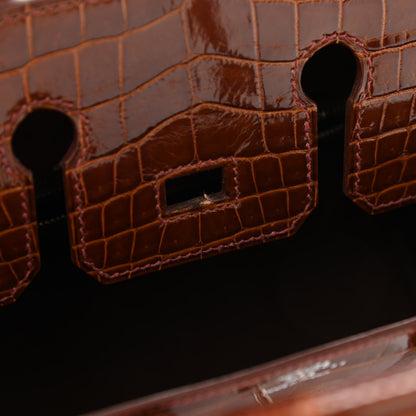 Hermes Shiny Niloticus Crocodile Birkin 25 Miel 5 of 11