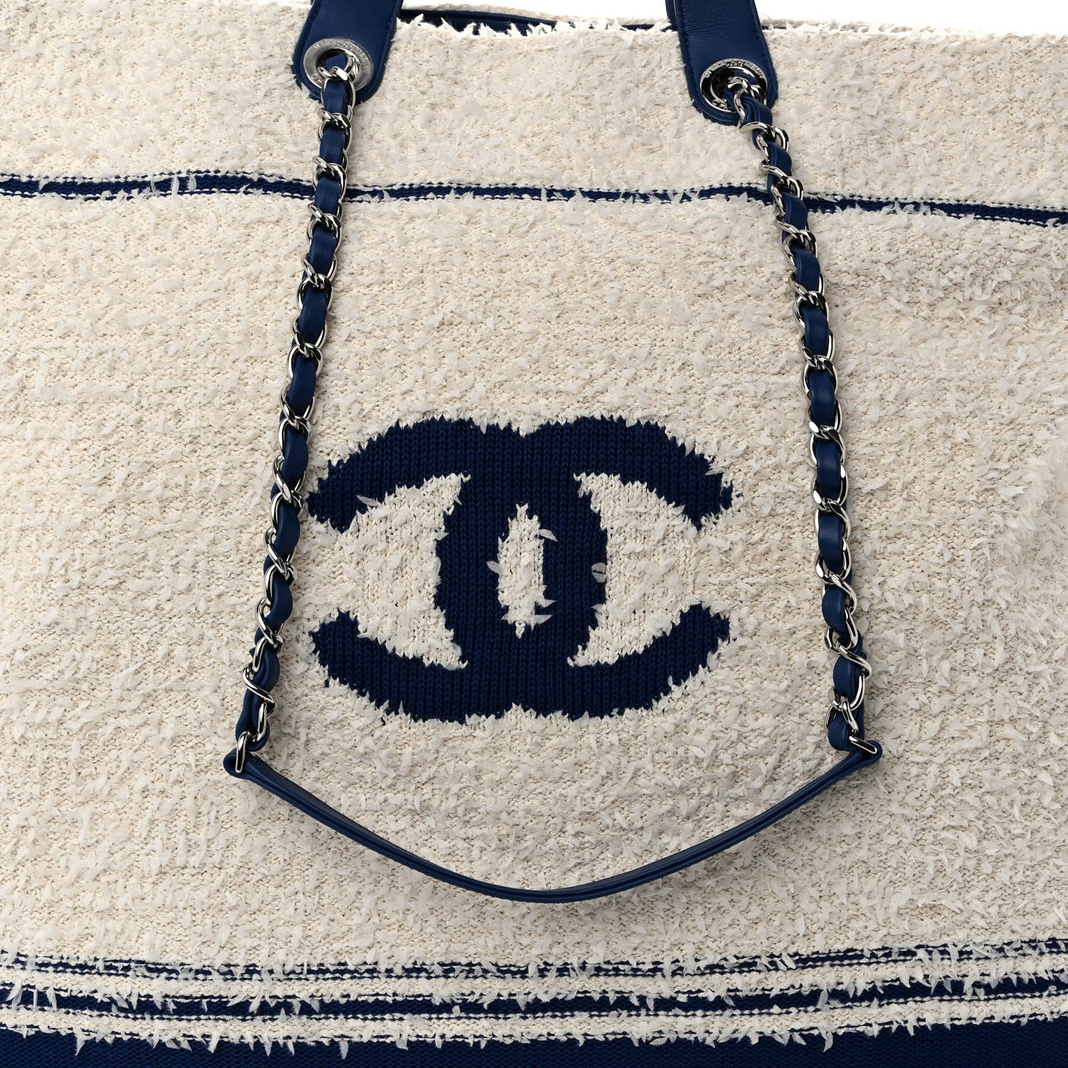 Chanel Tweed Fabric Deauville Biarritz Tote White Navy 8 of 10