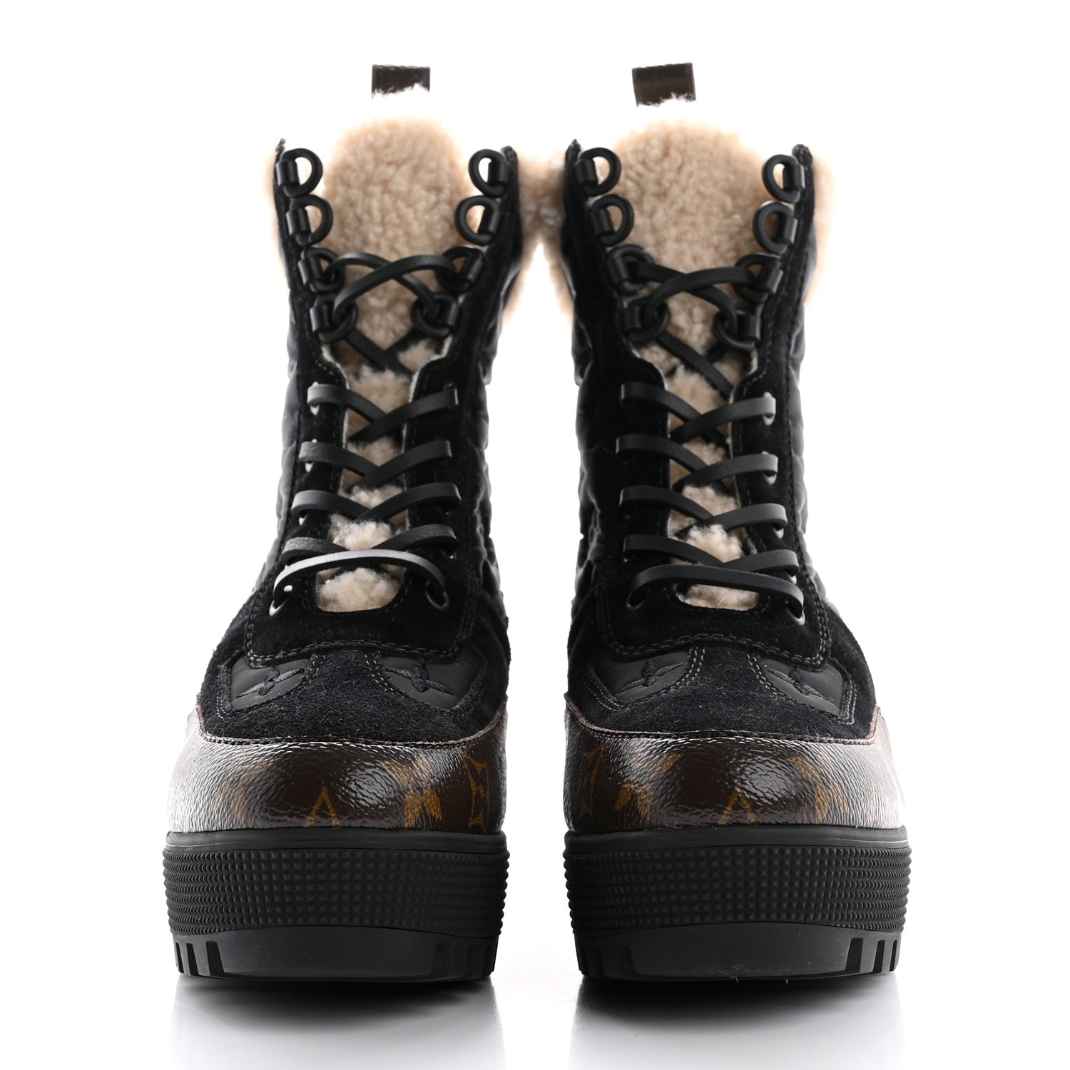 Louis Vuitton Nylon Suede Calfskin Shearling Monogram Laureate Platform Boots 38 Black 3 of 12