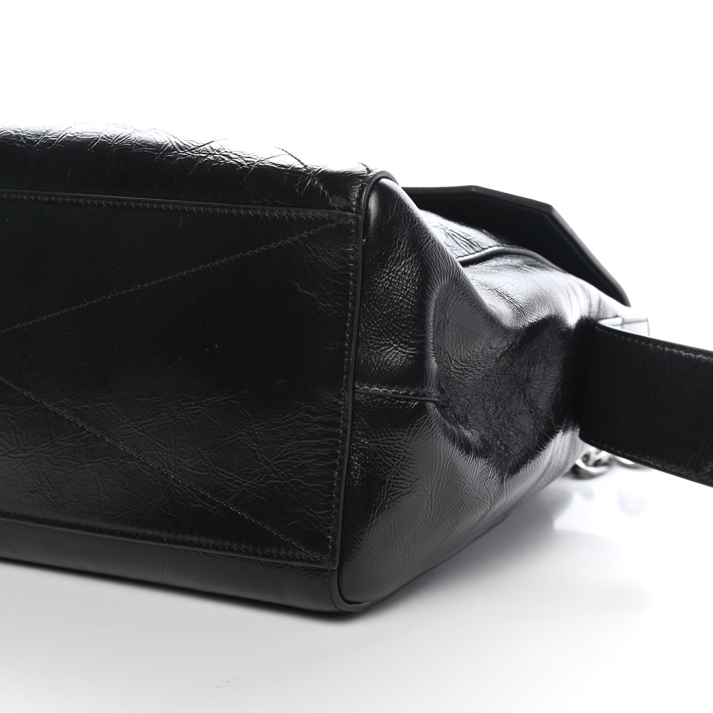 Creased Patent Calfskin Medium ID Flap Black