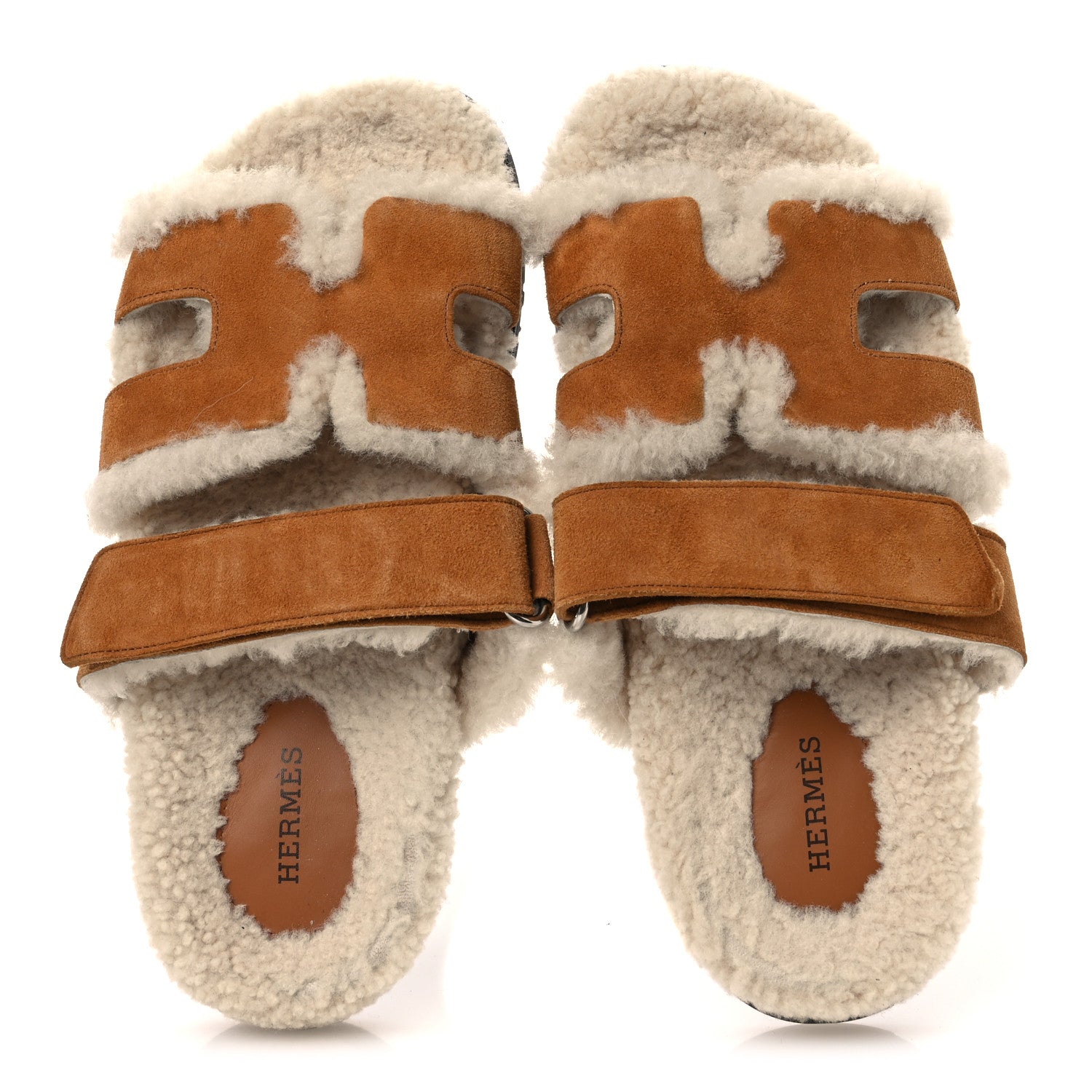 Hermes Suede Goatskin Woolskin Womens Chypre Sandals 36.5 Naturel Ecru 2 of 11