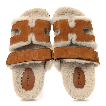 Hermes Suede Goatskin Woolskin Womens Chypre Sandals 36.5 Naturel Ecru 2 of 11
