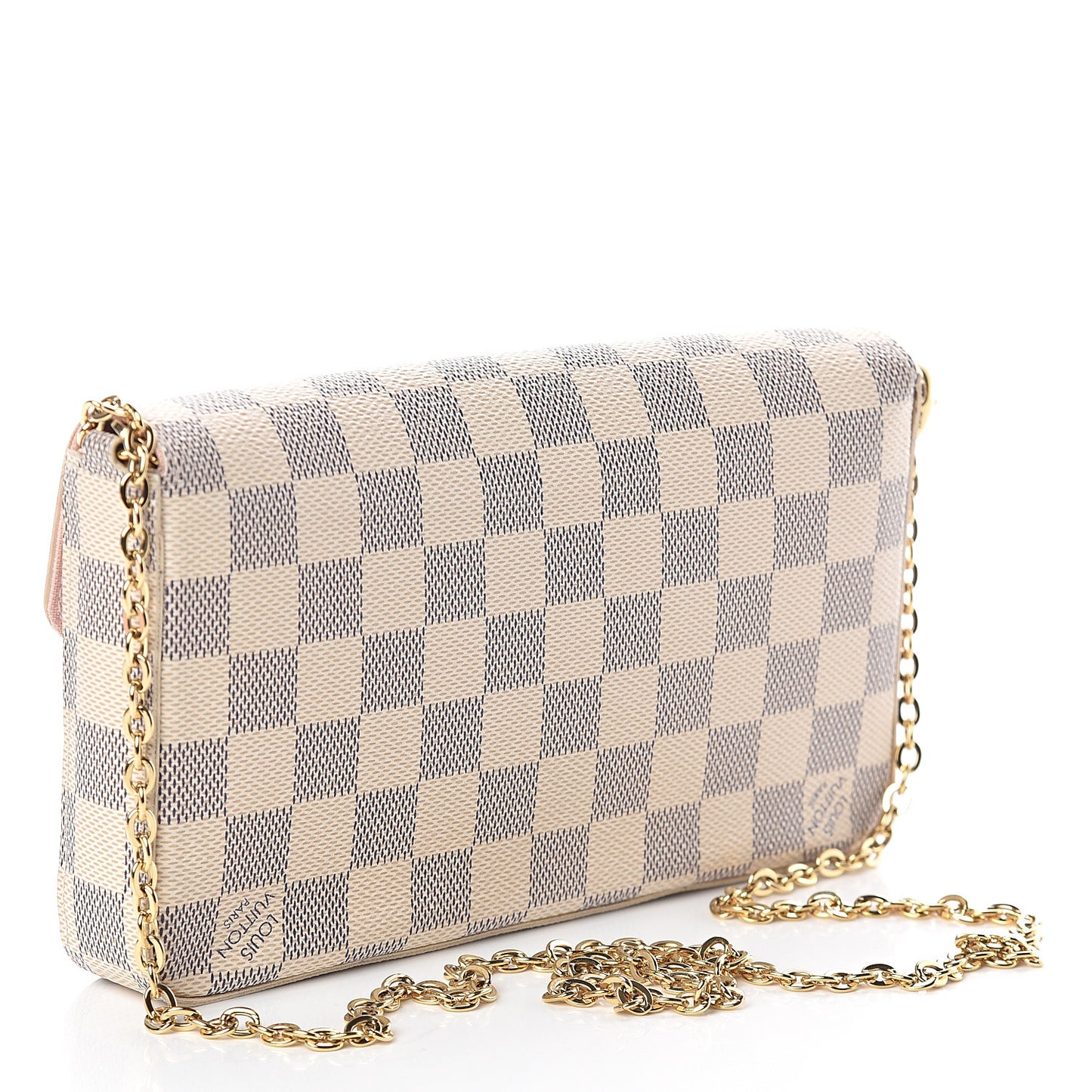 Damier Azur Pochette Felicie Chain Wallet Rose Ballerine