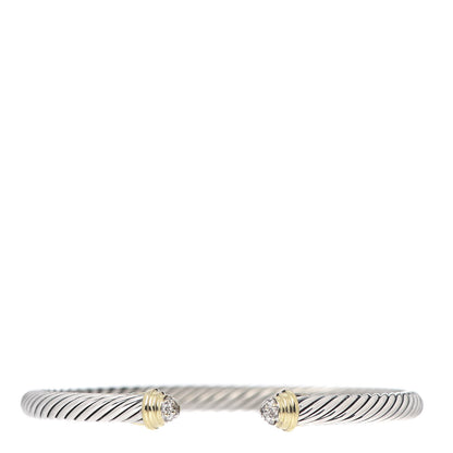 David Yurman Sterling Silver 18K Yellow Gold Diamond 4mm Cable Kids Bracelet 1 of 5
