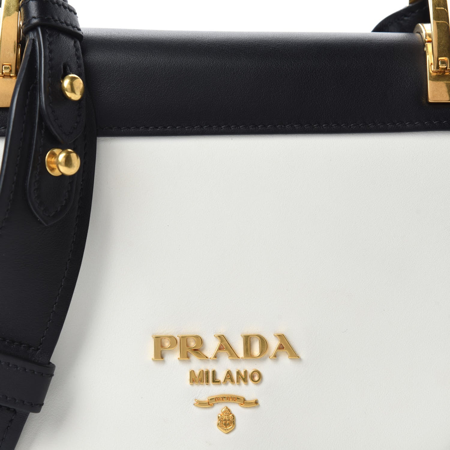 Prada City Calf Pionniere Saddle Bag Black White 9 of 9