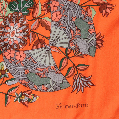 Hermes Cashmere Silk Fleurs et Papillons de Tissus Scarf 140 Orange 3 of 5