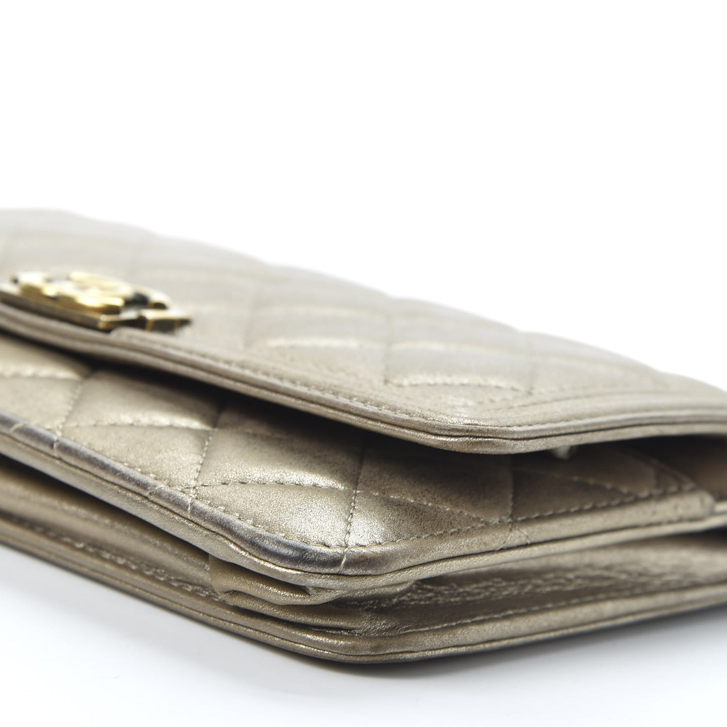 Metallic Lambskin Quilted Boy Wallet On Chain WOC Gold