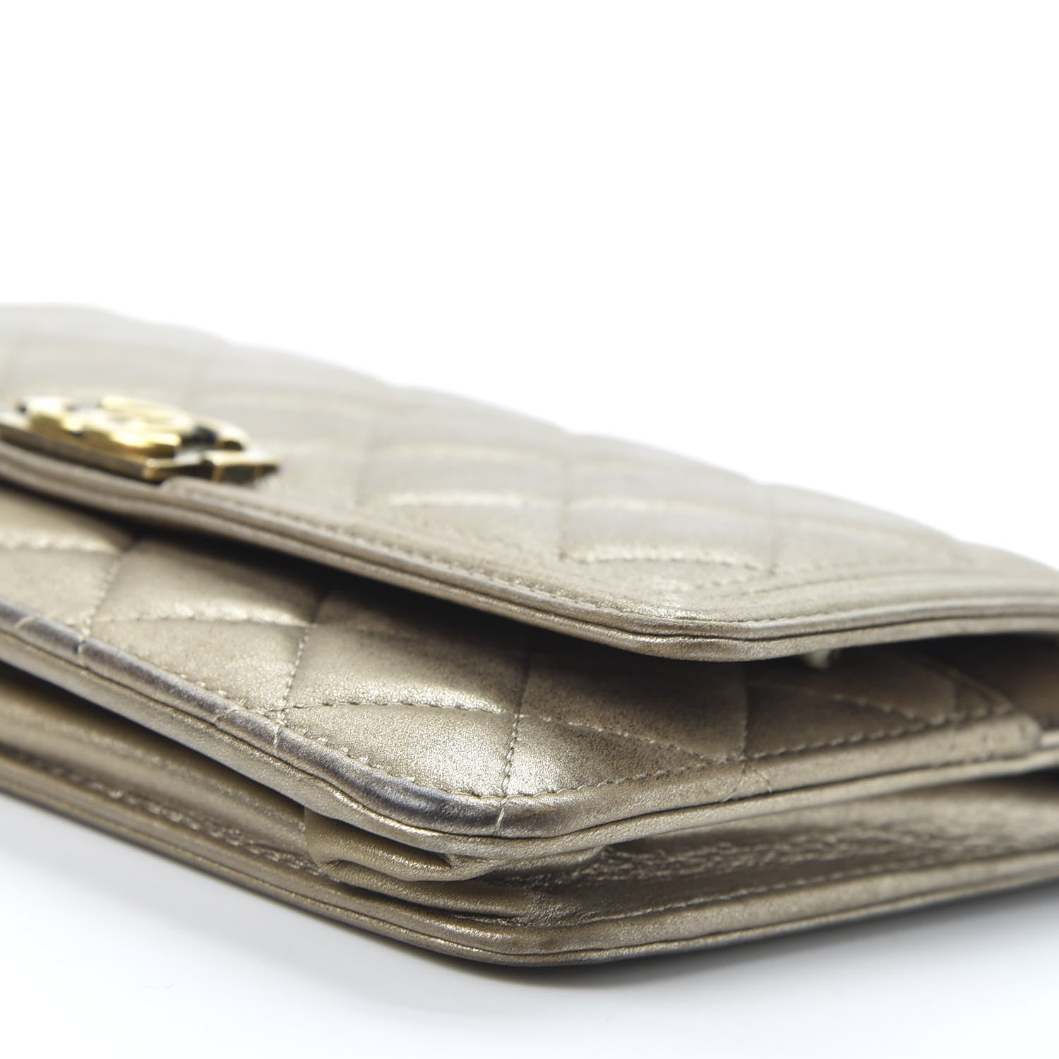 Chanel Metallic Lambskin Quilted Boy Wallet On Chain WOC Gold 6 of 16