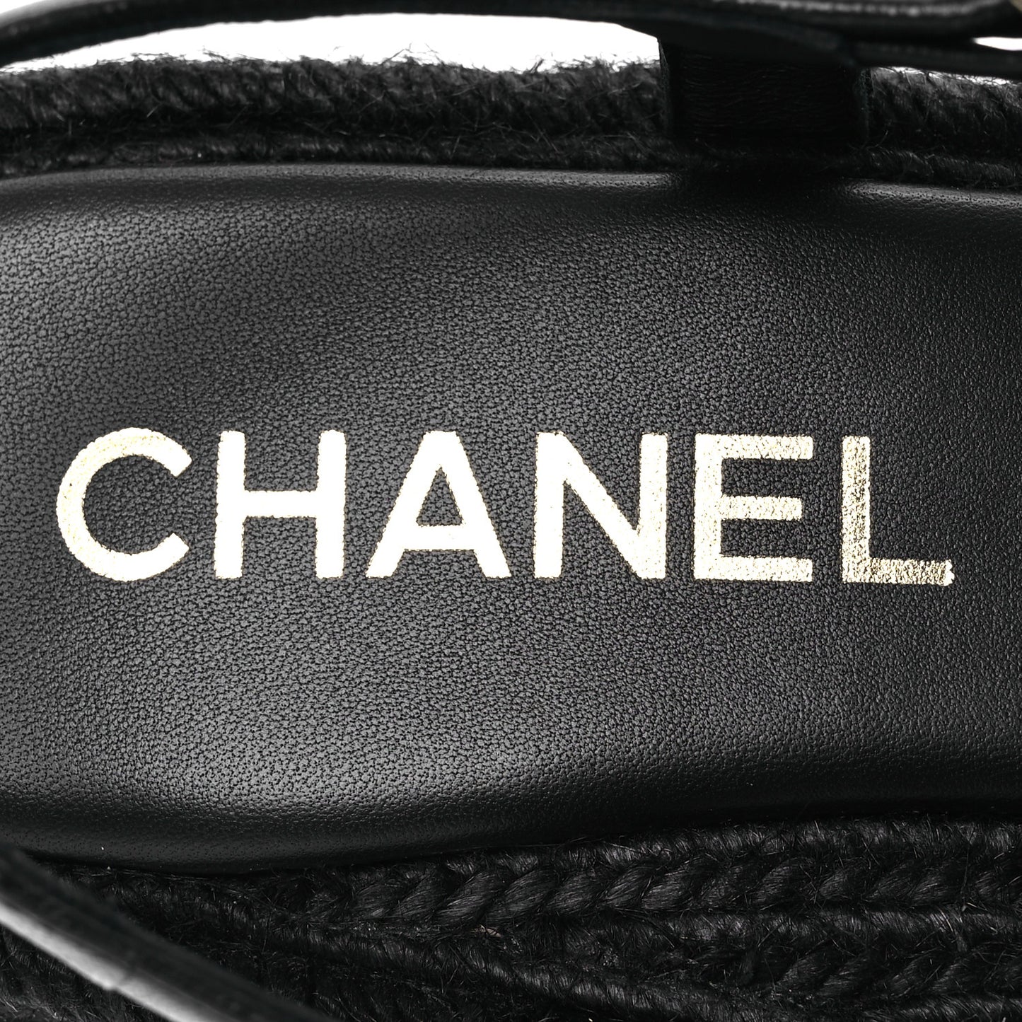 Lambskin Espadrille Sandals 41 Black