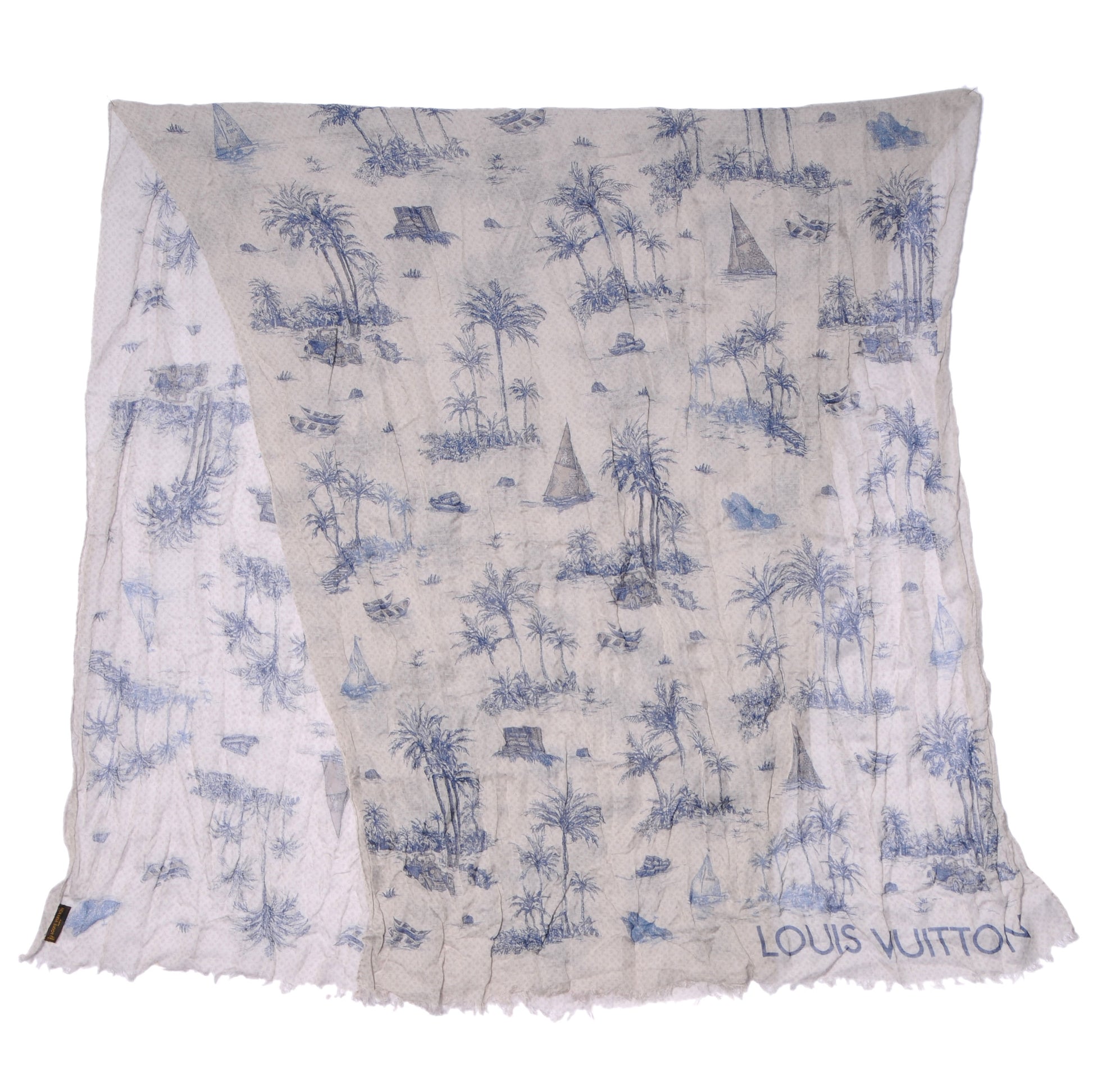 Louis Vuitton Cotton Linen Toile Etole De Louis Pareo Blue 4 of 7