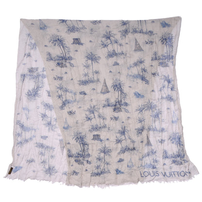 Louis Vuitton Cotton Linen Toile Etole De Louis Pareo Blue 4 of 7