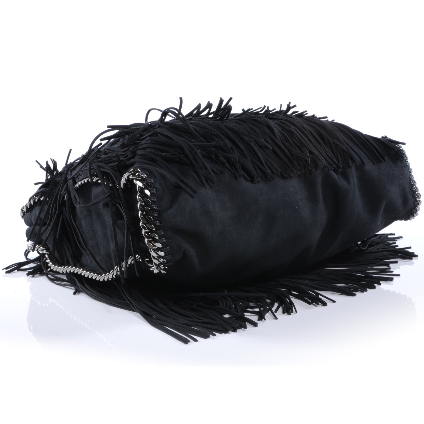 Faux Suede Fringe Falabella Tote Black