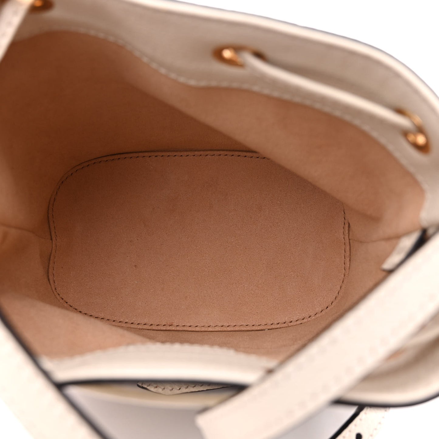 GG Supreme Monogram Textured Calfskin Web Mini Ophidia Bucket Bag Beige Ebony Mystic White