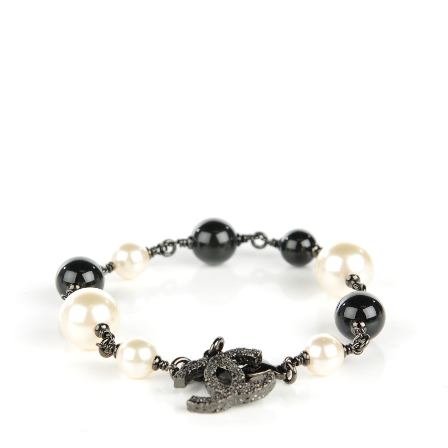 Pearl Beaded Camellia CC Bracelet Black