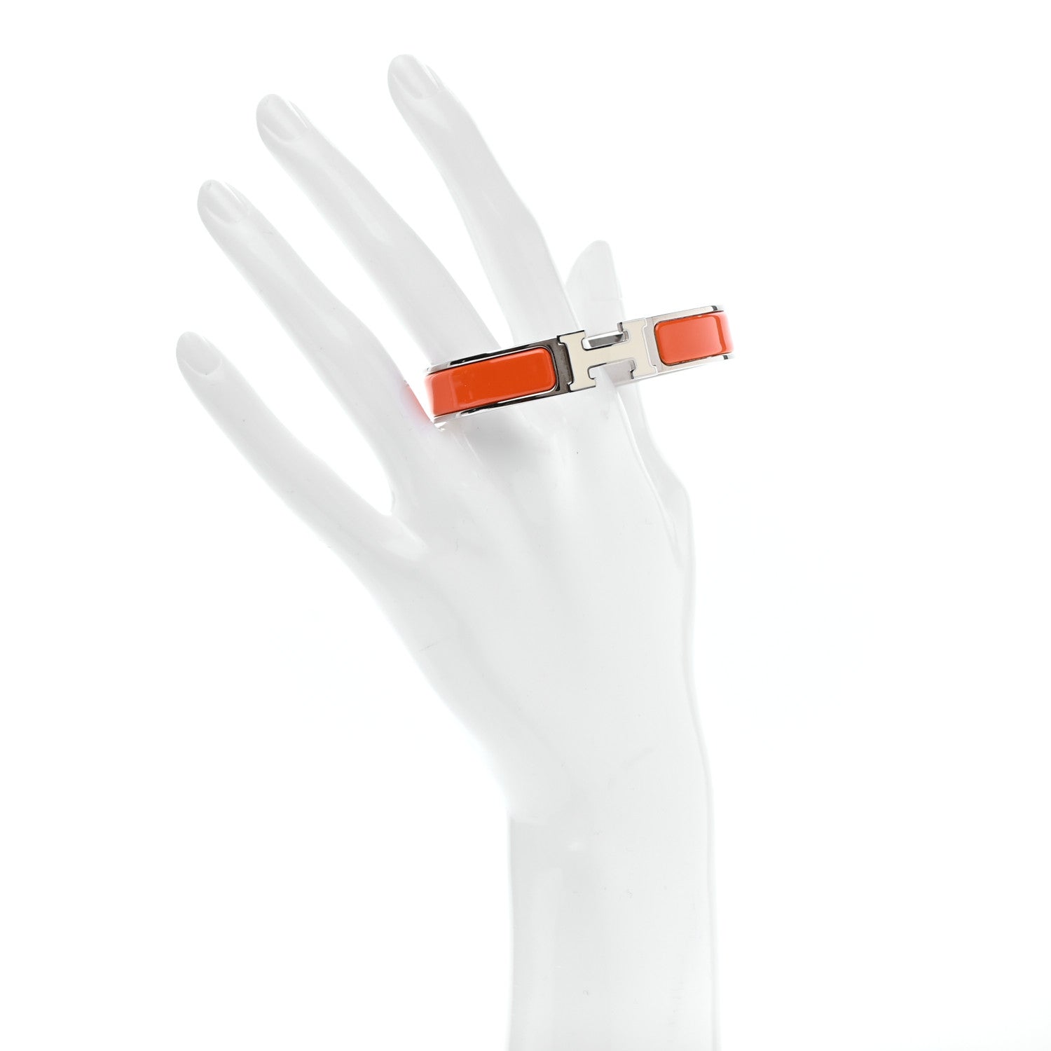 Hermes Enamel Narrow Clic Clac H Bracelet GM Orange White 2 of 5