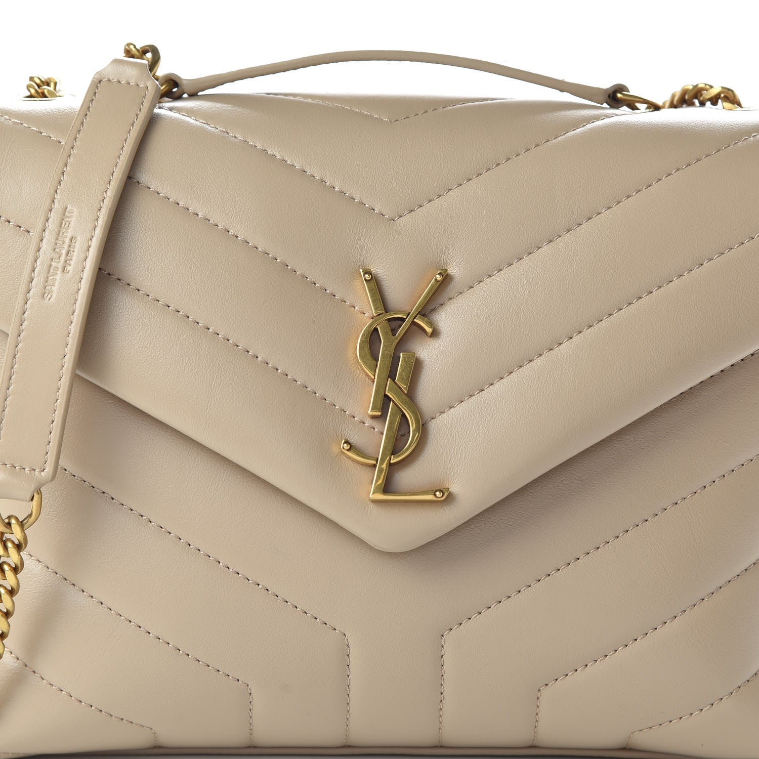 Saint Laurent Calfskin Y Quilted Monogram Small Loulou Chain Satchel Dark Beige 9 of 9