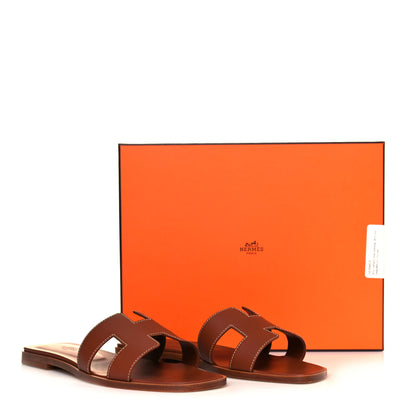 Hermes Box Calfskin Oran Sandals 38.5 Gold 8 of 8
