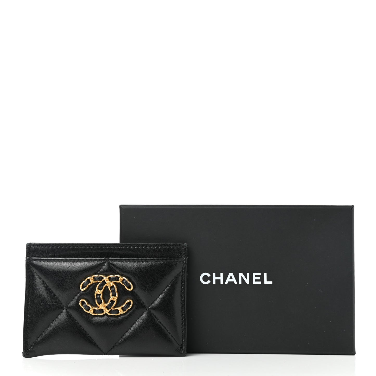Lambskin Quilted Chanel 19 Card Holder Black