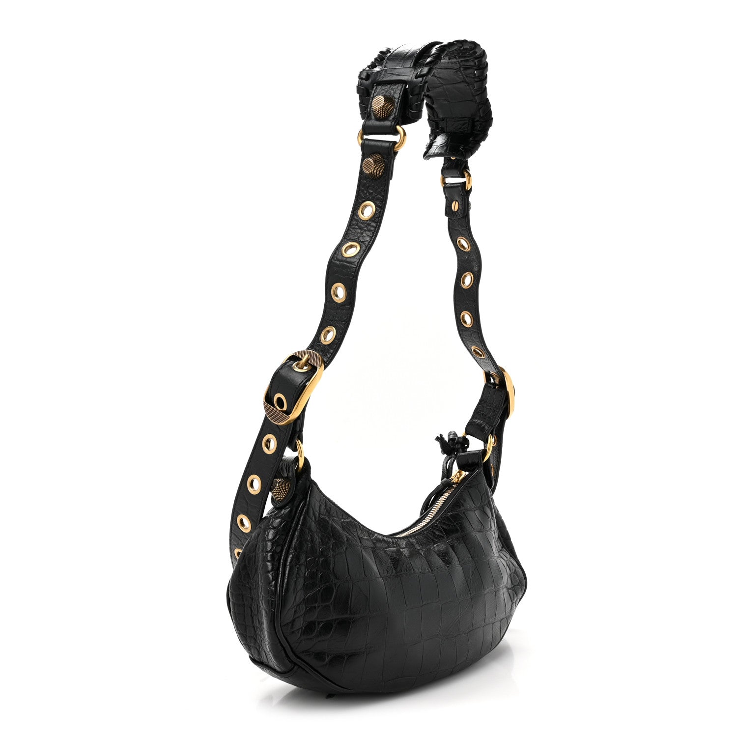 Balenciaga Extra Supple Calfskin Crocodile Embossed Le Cagole Shoulder Bag XS Black 2 of 13