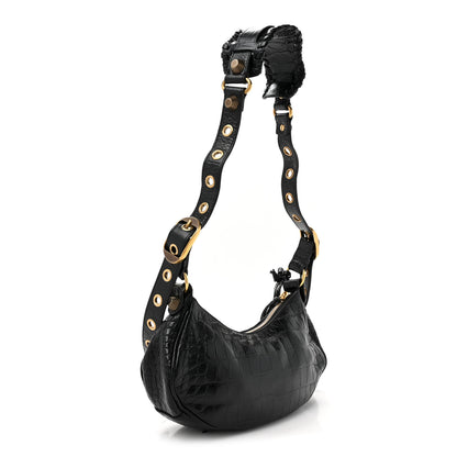 Balenciaga Extra Supple Calfskin Crocodile Embossed Le Cagole Shoulder Bag XS Black 2 of 13