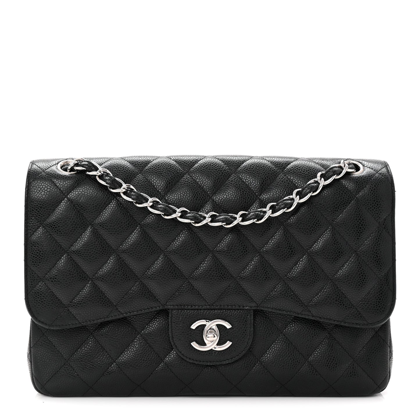 Caviar Quilted Jumbo Double Flap Black