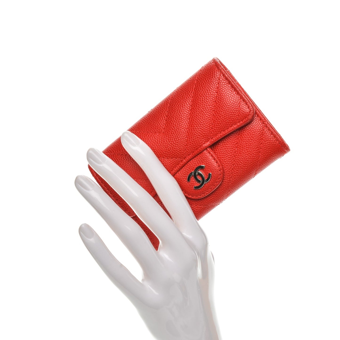 Caviar Chevron Quilted Card Holder Wallet Red