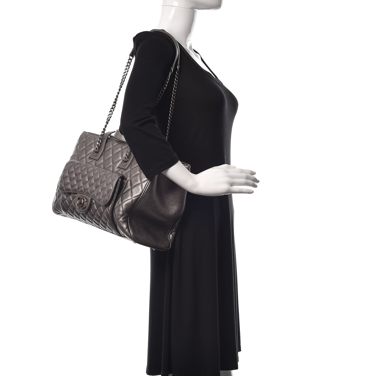 Chanel Metallic Grained Calfskin Quilted Large Casual Pocket Tote Silver 2 of 11