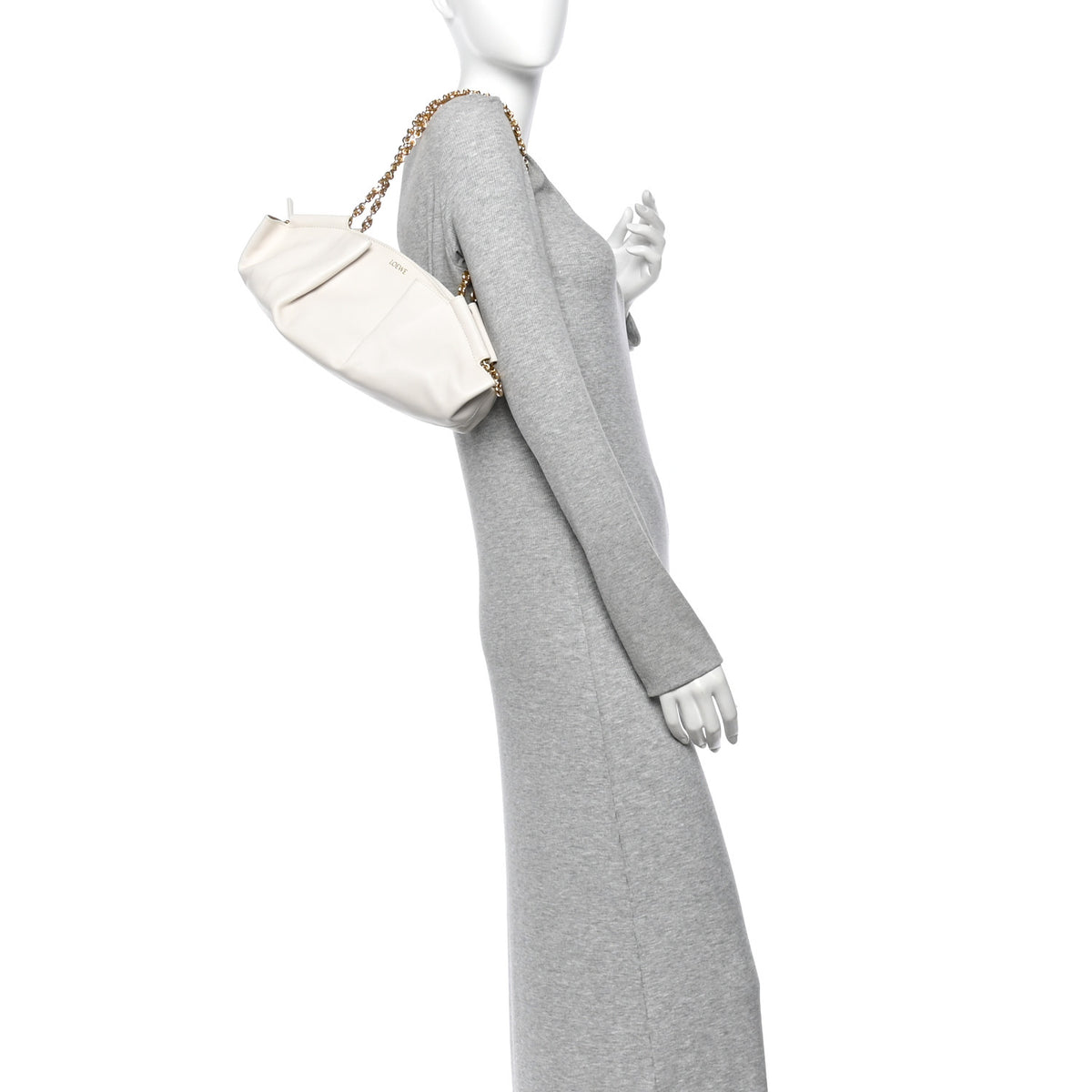 Loewe Shiny Nappa Calfskin Small Paseo Bag With Chain Soft White 2 of 9