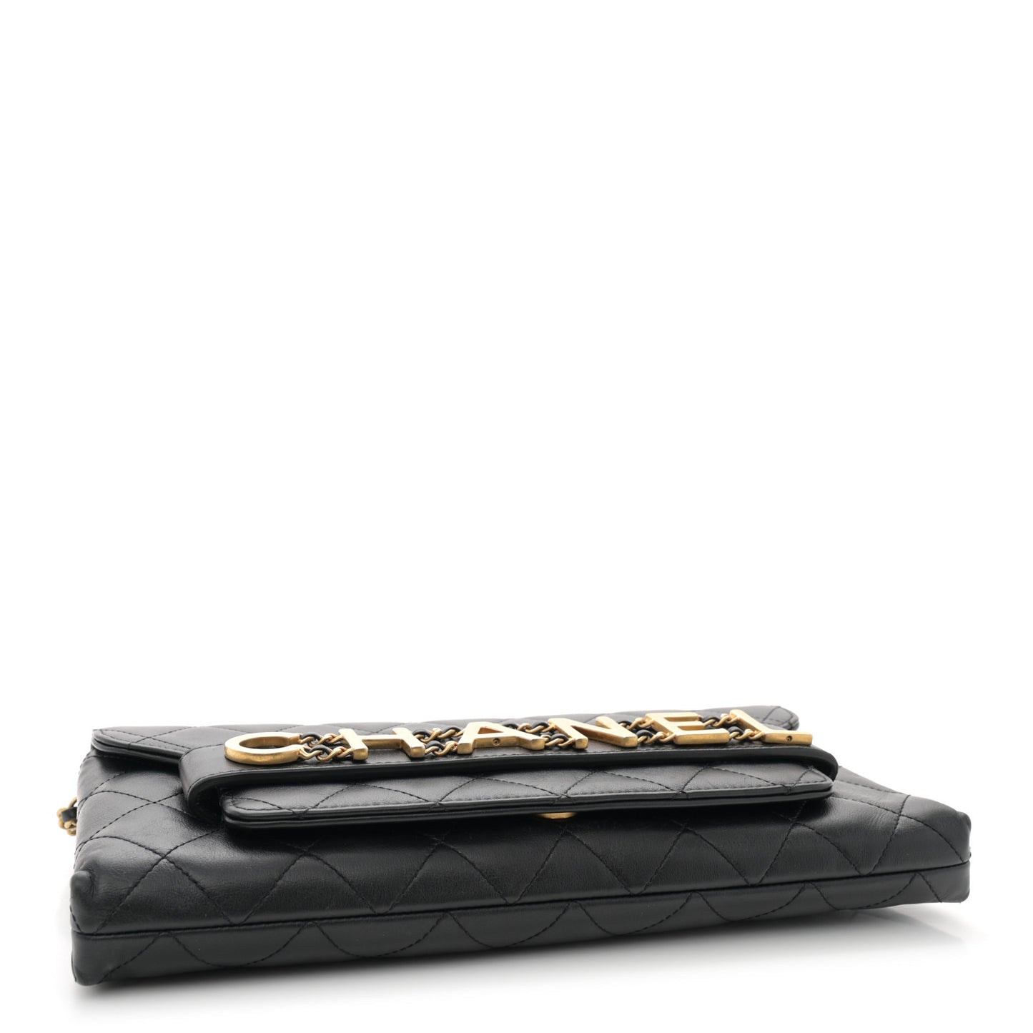 Calfskin Quilted Enchained Clutch Black