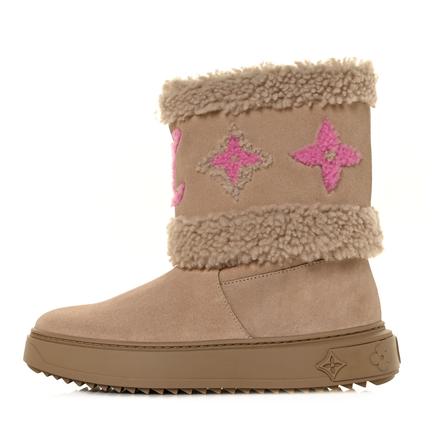 Suede Calfskin Shearling Snowdrop Flat Ankle Boot 35.5 Beige