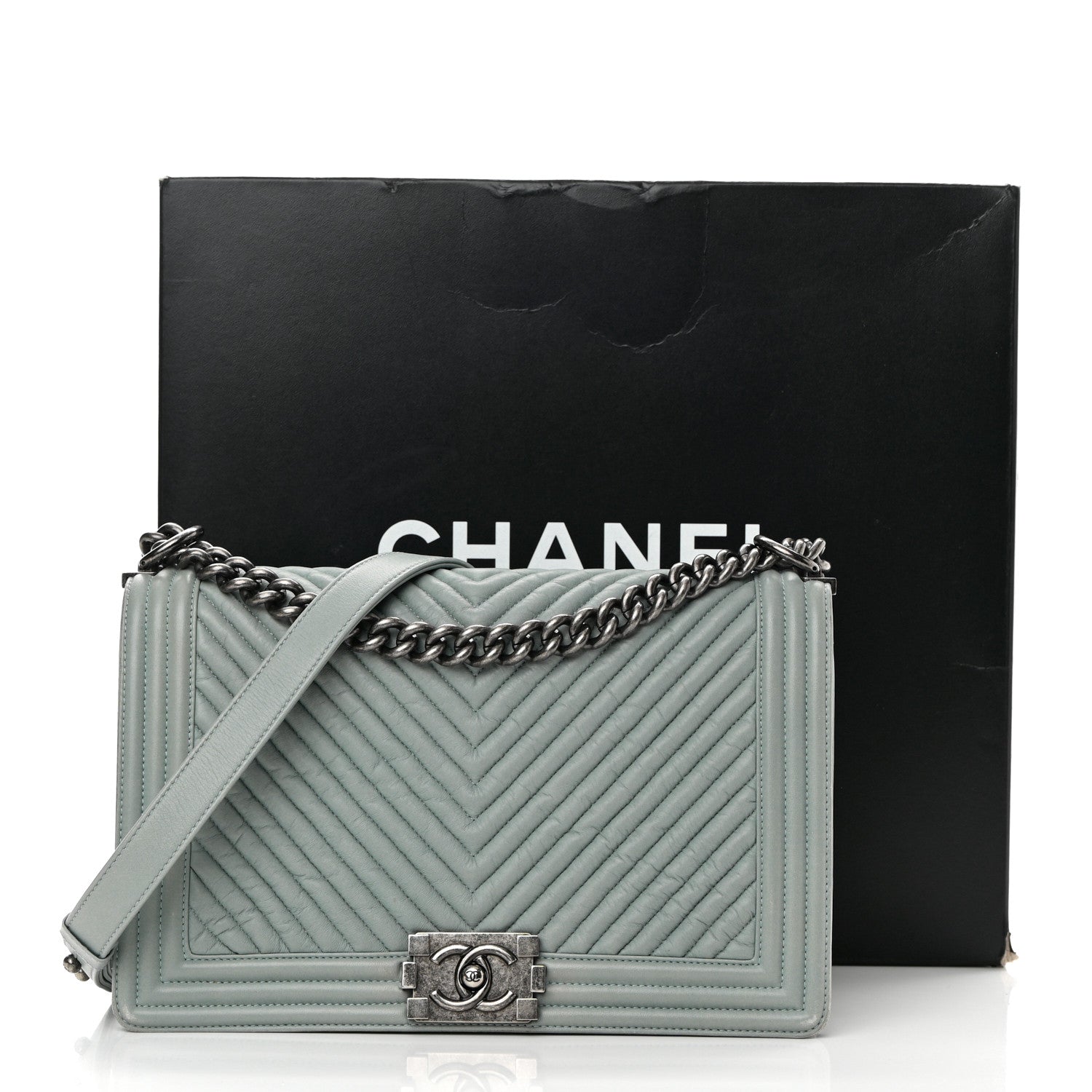 Chanel Calfskin Chevron New Medium Boy Flap Light Blue 16 of 16