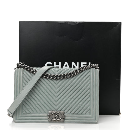 Chanel Calfskin Chevron New Medium Boy Flap Light Blue 16 of 16