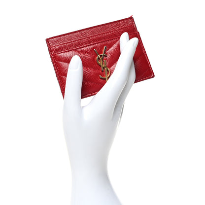 Saint Laurent Grain De Poudre Matelasse Chevron Monogram Credit Card Case Rouge Eros 2 of 15