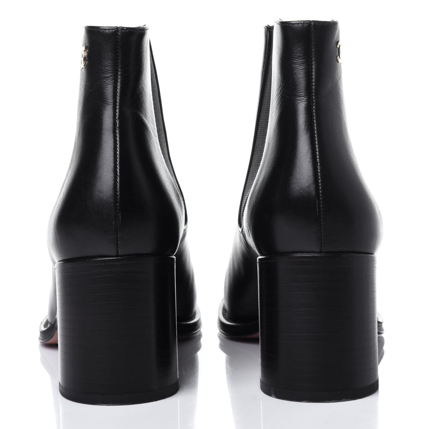 Calfskin Elastic Short Boots 39 Black