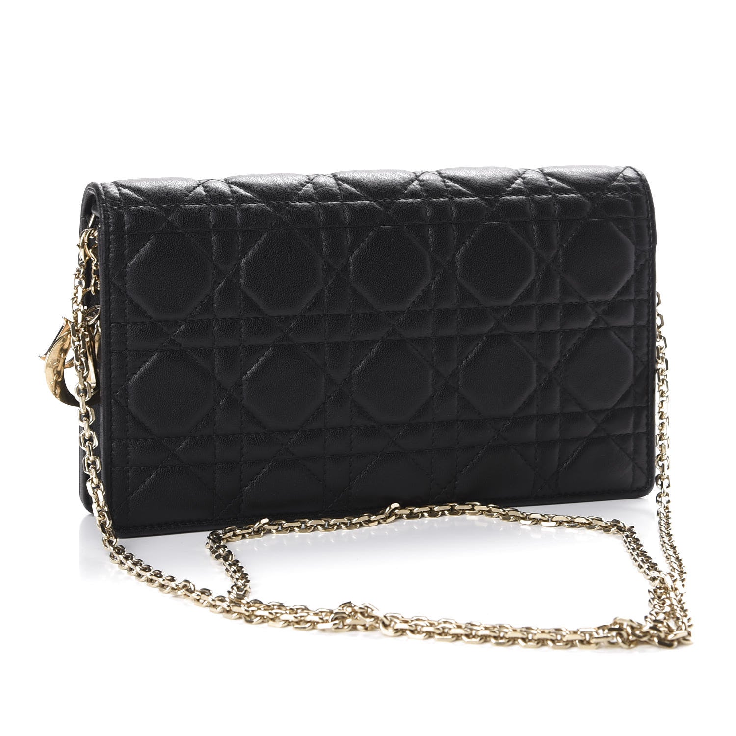 Christian Dior Lambskin Cannage Lady Dior Chain Wallet Black 2 of 13