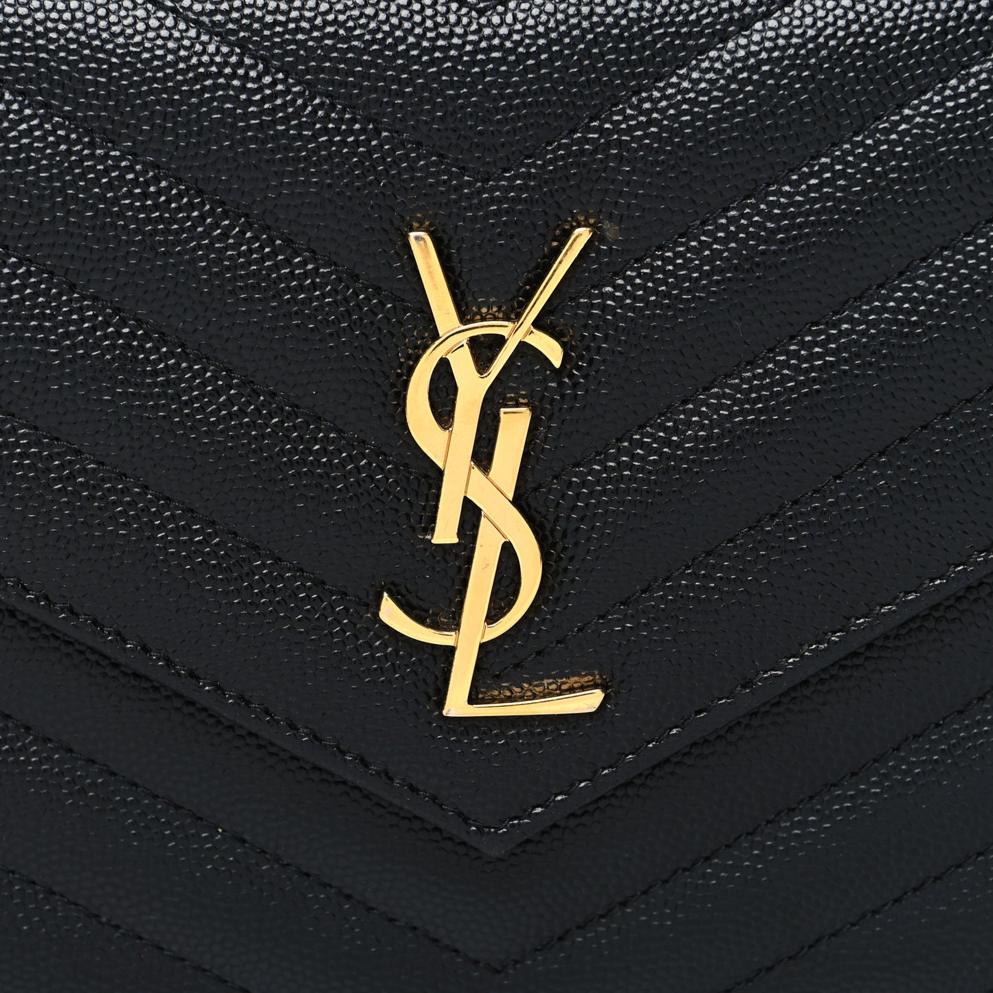 Grain De Poudre Matelasse Chevron Monogram Envelope Chain Wallet Black