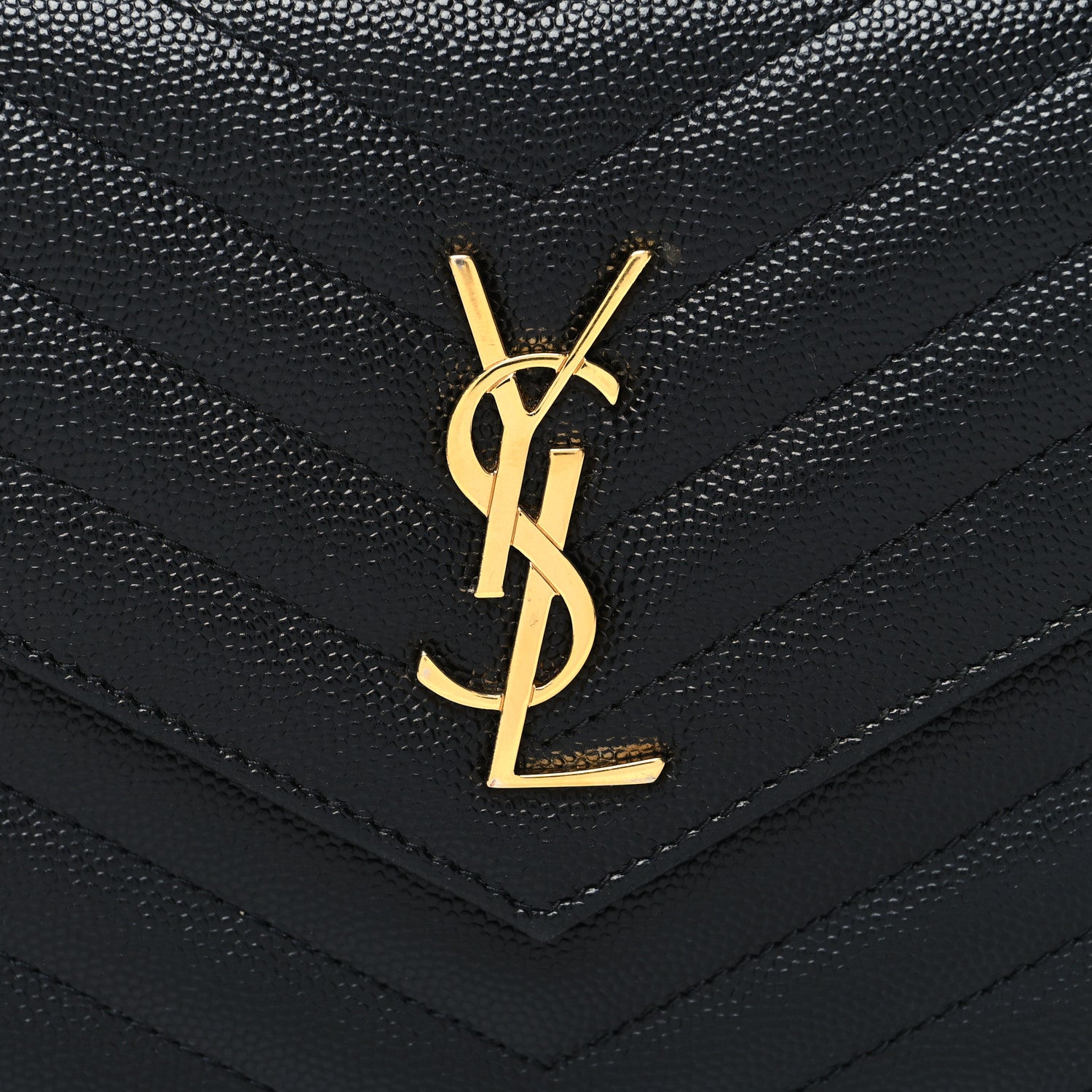 Saint Laurent Grain De Poudre Matelasse Chevron Monogram Envelope Chain Wallet Black 8 of 10
