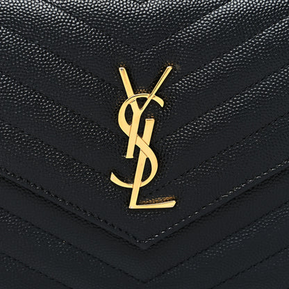 Saint Laurent Grain De Poudre Matelasse Chevron Monogram Envelope Chain Wallet Black 8 of 10
