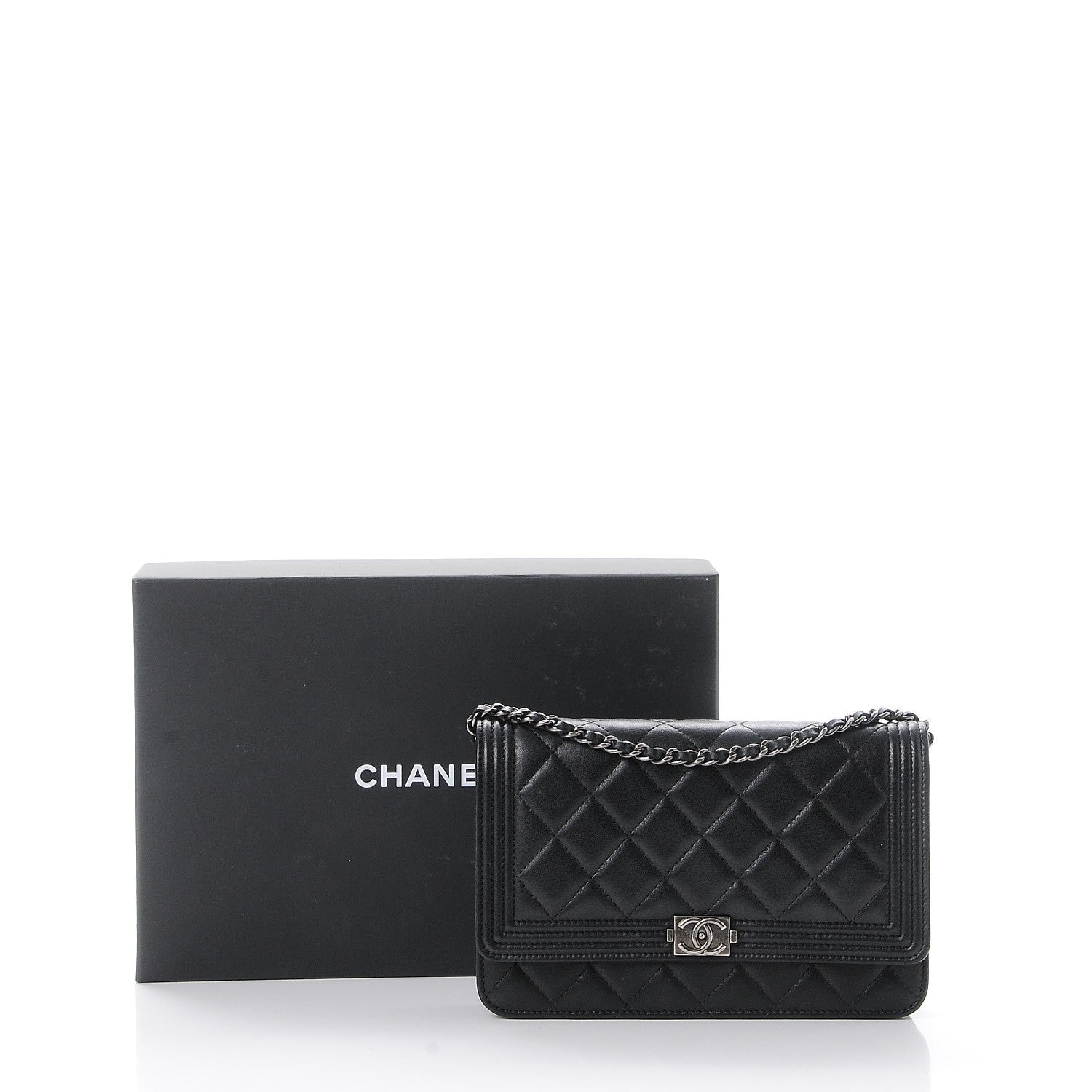 Chanel Lambskin Quilted Boy Wallet On Chain WOC Black 10 of 10